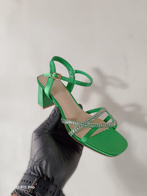 Rhinestone Embellished Buckle Heel